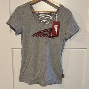 Indian Women's Gray Short Sleeve Logo Tee with Lace Back